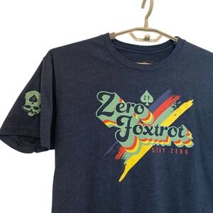 Zero Foxtrot Stay Zero T Shirt Men's Large Short Sleeve Skull Graphic Tee Navy
